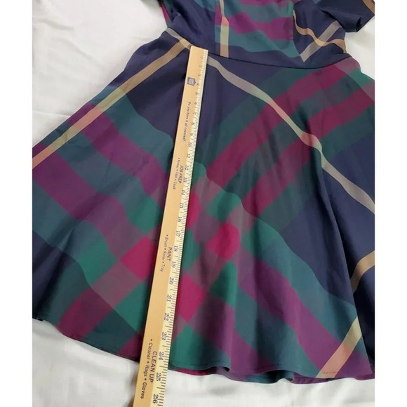 Modcloth Definitively Darling Fit and Flare Dress Womens 14 Blue Plaid Retro Fab - Picture 16 of 16